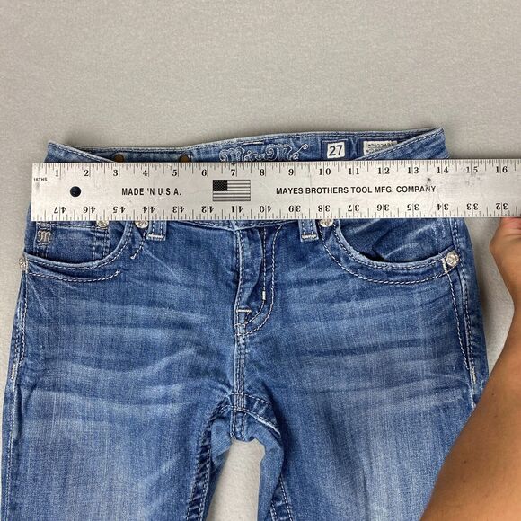 Miss Me Womens Size 27 Mid Rise Boot Jeans Rhinestone Cross Distressed MP6224BV - Picture 3 of 9